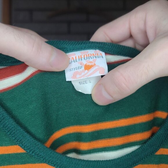 Vintage 'California Styled' green/red/tan striped long-sleeve shirt men's L - Picture 4 of 4